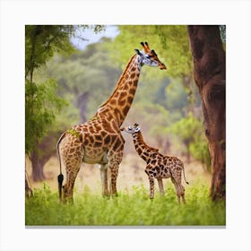 Giraffe Mother And Baby Canvas Print