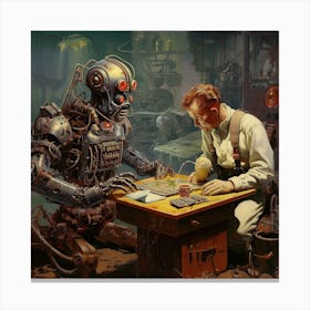 Man And A Robot Canvas Print