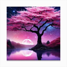 Pink Tree In The Night Sky Canvas Print