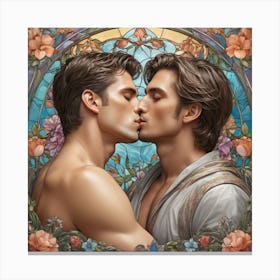 Kissing gay Lovers In Stained Glass Canvas Print