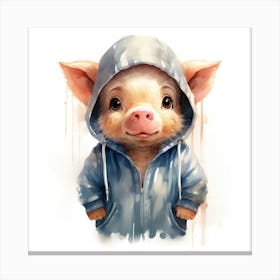 Watercolour Cartoon Pig In A Hoodie 2 Canvas Print