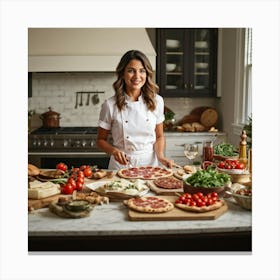 A Candid Glimpse Into A Young Woman Chefs Life At Home As She Gracefully Prepares An Authentic Ita (3) Canvas Print