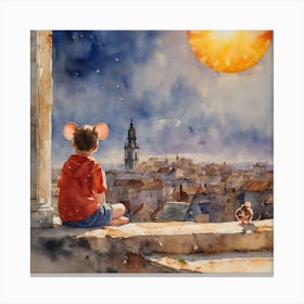 Little Mouse Watching The Sun Canvas Print