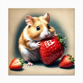 Hamster With Strawberries 1 Canvas Print