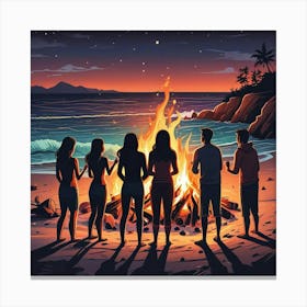 Groove In Der Nacht Serene Beach Easter Fire Gathering Beach Bonfire Clipart Surrounded By Driftwood Logs (2) Canvas Print