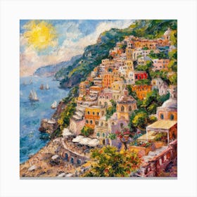 Lazy Square Impressionist Oil Painting Of The Sunny Amalfi Coast (4) Canvas Print