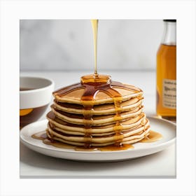 Maple Syrup Pouring Over Pancakes Canvas Print