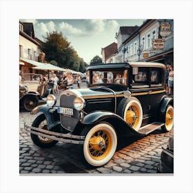 Antique Cars In The Street Canvas Print