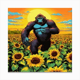 Gorilla In The Sunflower Field Canvas Print