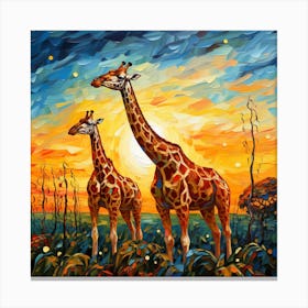 Giraffes At Sunset 43 Canvas Print