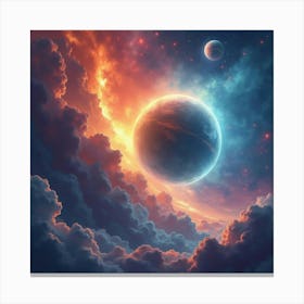 Titan With A Colorful Watercolor Celestial Realm 1 Canvas Print