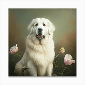 Dog With Flowers Canvas Print