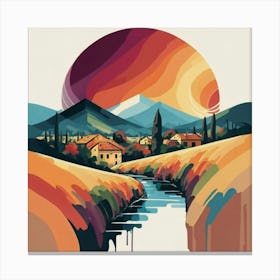 The wide, multi-colored array has circular shapes that create a picturesque landscape 2 Canvas Print