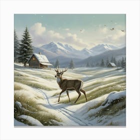 Deer In The Snow 24 Canvas Print