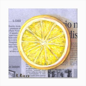 Lemon Slice On Newspaper Fruit Citrus Orange Food For Rustic Minimal Kitchen Dining Room Canvas Print