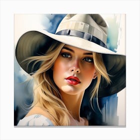 A Beautiful Scout Women with a Hat - Watercolor Portrait Painting Canvas Print