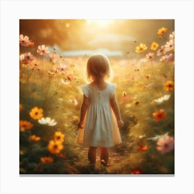 Little Girl In A Field Of Flowers 5 Canvas Print