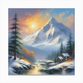 Snowy Mountain Scene Canvas Print