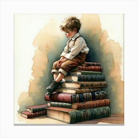 Little Boy Reading Books Canvas Print