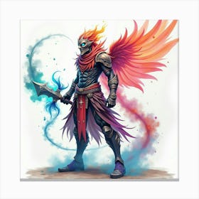 Soul Warrior With A Watercolor Celestial Aura, Colorful Clash 1 Canvas Print