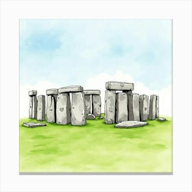 Watercolor Rendering Of Stonehenge, Showcasing The Mysterious Stone Circle Under A Serene Sky Canvas Print