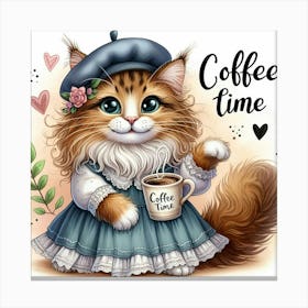 Coffee Time Cat 1 Canvas Print