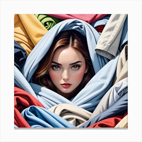 Pile Of Laundry and A Lady Hidden Inside it Canvas Print