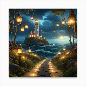 Lighthouse And Lanterns Canvas Print