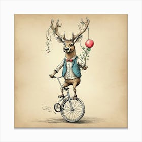 Deer On A Bicycle Canvas Print