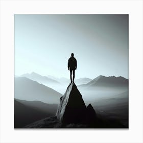 Man Standing On Top Of Mountain Canvas Print