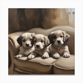 Three Puppies On A Couch Canvas Print