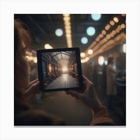 Woman Takes A Picture Of A Building Canvas Print