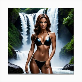 Beautiful Woman In Bikini By Waterfall fh Canvas Print