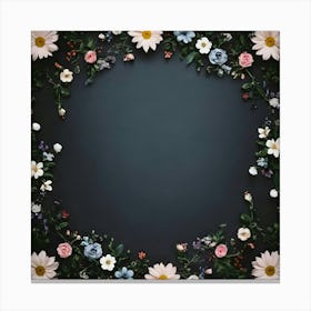 Floral Frame On A Black Background 2 Canvas Print