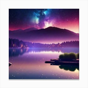 Night Sky Over Lake 4 Canvas Print