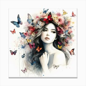 Portrait of a Lady with Butterflies I Canvas Print