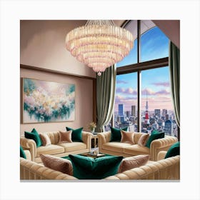 Living Room With Chandelier Canvas Print