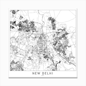 New Delhi White Map Square Canvas Print