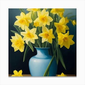 Daffodils In A Blue Vase 5 Canvas Print