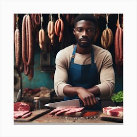 Black Man Cutting Meat Canvas Print