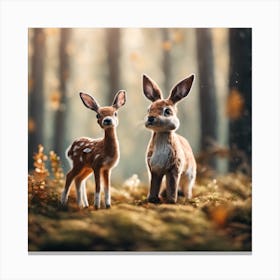 Fawn and giant rabbit Canvas Print