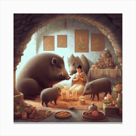 Pigs in Den Canvas Print