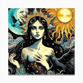 Crow Moon Sun And Maiden Canvas Print