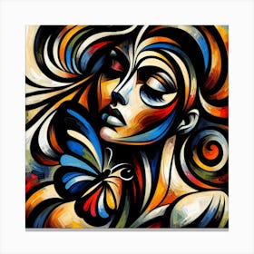 Vibrant & Elegant Female Portrait Abstract with Butterfly Canvas Print