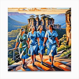 Three Sisters Walk Australia Cubism Art Canvas Print