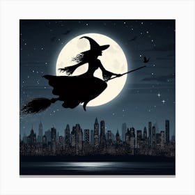 Witch Flying On A Broom Canvas Print