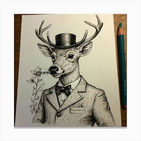 Deer In Top Hat 2 Canvas Print