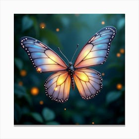 A Mythical Butterfly With Wings Of Glowing, Iridescent Light Fluttering Through A Magical Garden 1 Canvas Print