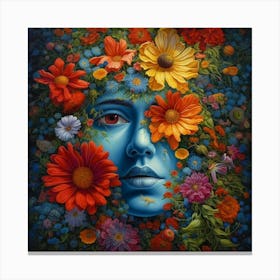 Blue Face With Flowers Canvas Print