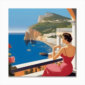 Vintage View From The Balcony Amalfi Canvas Print